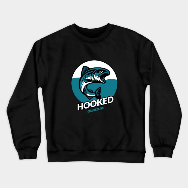 Hooked on a Reeling Funny Fishing Crewneck Sweatshirt by aristocraTees